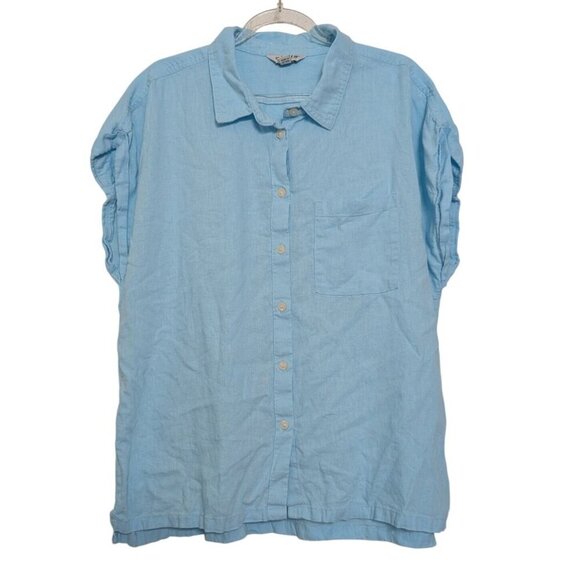 Orvis Linen Blend Shirt Womens Size Large Blue Beach Lightweight Short Sleeve - Picture 1 of 8